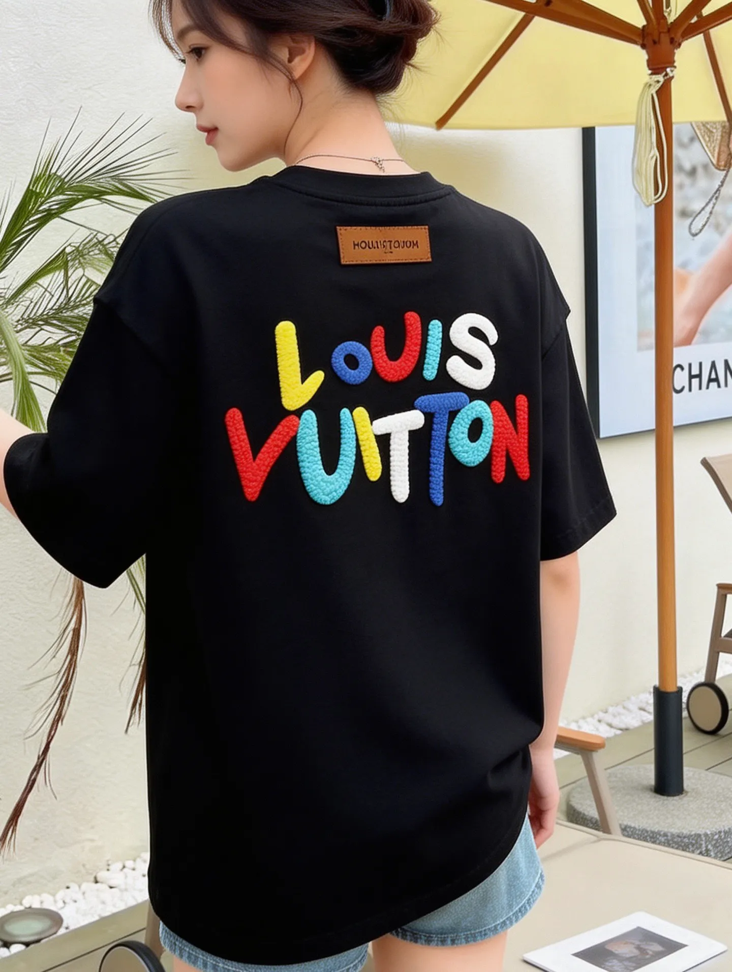 Louis Vuitton/Louis Vuitton colorful letter foam printed short sleeves